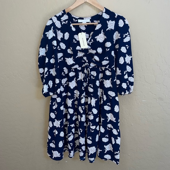 Monteau Blue Flower Patterned Mini Dress - Picture 2 of 7